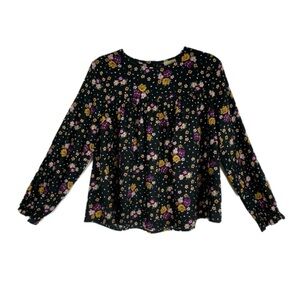 Thereabouts Girls Plus Black Floral Long Poet Sleeve Babydoll Top - 14.5 / 16.5